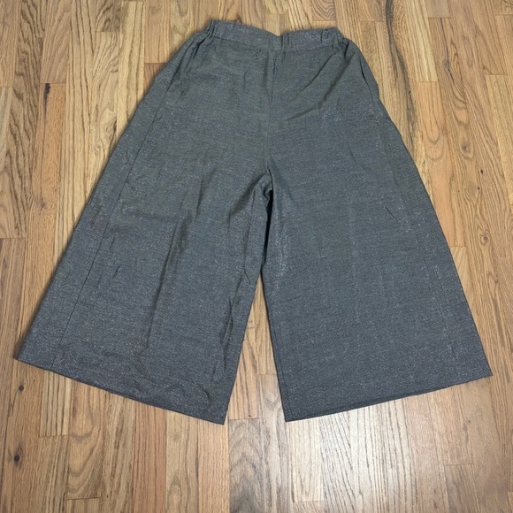 Zara Wide Leg Pants Silver Elastic Cropped S - Picture 3 of 4